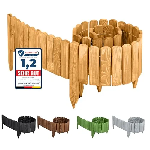 Garronda Valla Jardín Exterior Madera Flexible 30 x 200 cm - Bordura Tipo Rollborder para Delimitar Césped y Parterres Empalizada Impregnada Recortable y Fácil de Clavar GD-0046 (Marrón Claro)