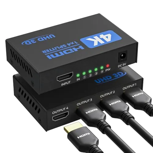Splitter HDMI 1 Entrada 4 Salidas 4K con EDID HDCP HDR 3D, Multiplicador de Señal HDMI para PC, Laptop, HDTV - 1 Fuente a 4 Pantallas Simultáneamente