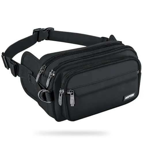 AGPTEK Riñonera de Marcha Impermeable, Bolsa Cintura Multifuncional con 5 Bolsillos, Protección RFID para Running Viaje Senderismo, Acampada, para Mujeres y Hombres, Negro