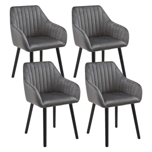 Goeurvant Juego de 4 sillas de Comedor Nordicas con reposabrazos, sillas de Comedor, tapizadas de Terciopelo, Silla de salón, Silla de Cocina, Gris Oscuro