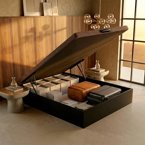 ROYAL SLEEP Canapé Abatible de Madera | 135x190 | Montaje y Retirada de Usado Incluido | Gran Capacidad | Tapa 3D Transpirable | 32 cm | Color Wengué | Space Bed