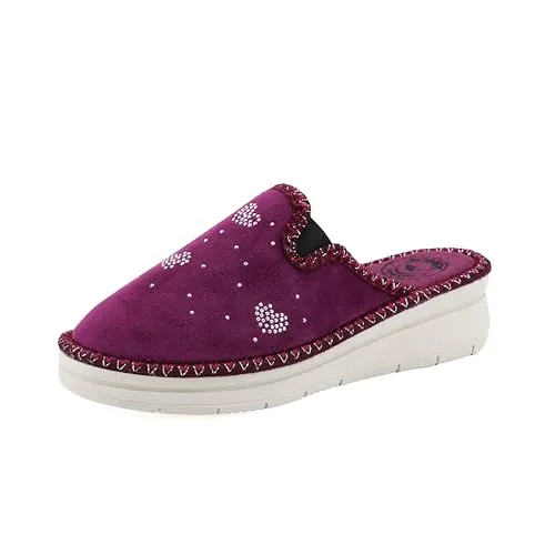 JOMIX Zapatillas Casa Mujer Invierno con Cuña Fabricadas en Italia Brillantes Pantuflas Mujer Cuña con Brillo ITD2165-5, Rojo, 36 EU