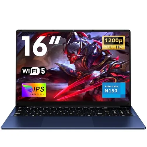 NAIKLULU 16 Pulgadas Computadora Ordenador Portatil, Processor N150(1,2 a 3,6Ghz) RAM 16GB SSD 1TB Pc Portatil Laptop 2026 Computer, Teclado Completo Retroiluminado/Touchpad/6000Mah