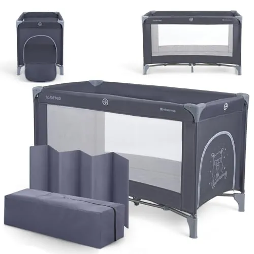 KikkaBoo Cuna de Viaje SO Gifted, Cuna Bebe 120x60 cm hasta 15 kg, Parque Plegable con Bolsa de Transporte, Ligera y Compacta, Azul Marino