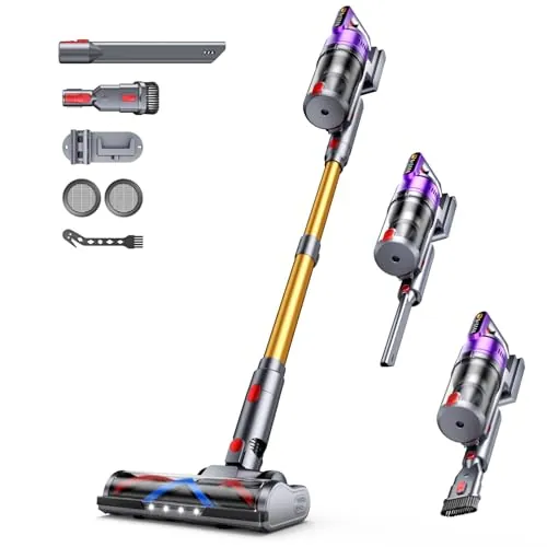 Pdgrid 55KPa/680W Aspiradora sin Cable, aspiradora sin Cable Potente hasta 75 Mins, con Smart Screen y Cepillo Antienredos, Alfombra Pelo Mascota Suelo Sofá[Clase de eficiencia energética A+++]