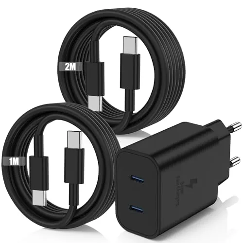 45W Cargador 2-Port USB C Carga Rapida para Samsung Galaxy S26/S25/S24/S23 Ultra,Cargador USBC con Cable USB C de 2M+1M,Carga Rapido Enchufe Tipo C Cabezal para S22/S21/S20 Ultra/Note 20/10