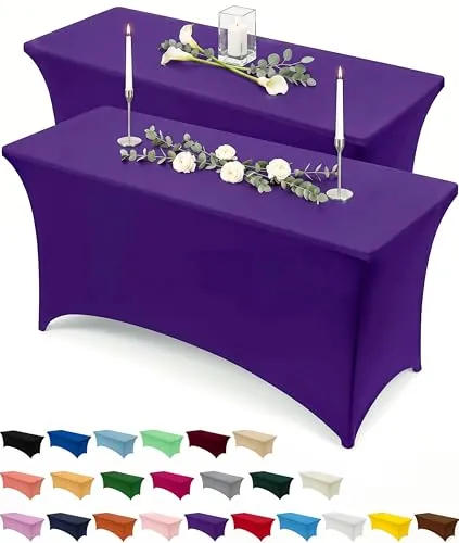 Utopia Kitchen 2 Paquete de Manteles Rectangulares de Poliéster (6 pies - 183 cm) Elásticos de Spandex, Cubre Mesas para Bodas, Bares, Artesanías, Exposiciones (Púrpura)