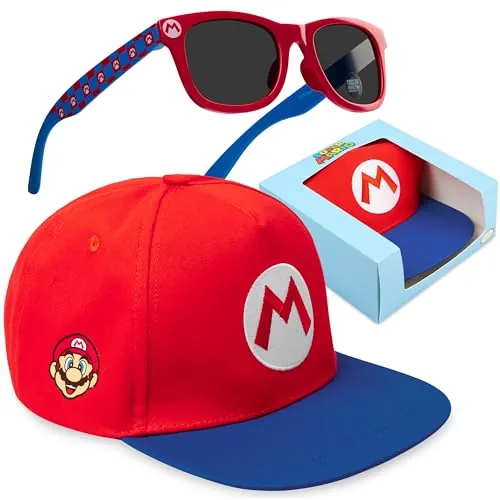 Get Trend Super Mario Gorra y Gafas de Sol Niño 4-14 Años Set, Gorra Infantil Verano con Protección UV y Gafas Sol Niño, Regalo Niños (Rojo Super Mario)