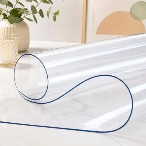 MERCURY TEXTIL–Protector de Mesa Transparente de PVC(80x160 cm,Rectangular)