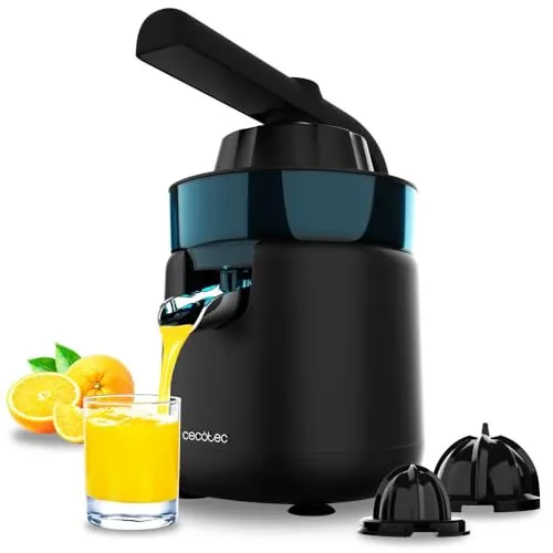 Cecotec Exprimidor Eléctrico de Brazo para Naranjas y Cítricos EssentialVita Hyden 120. 120W, 2 Conos Desmontables de Plástico de Diferente Tamaño, Mango y Tapa de Plástico, Capacidad de 250ml