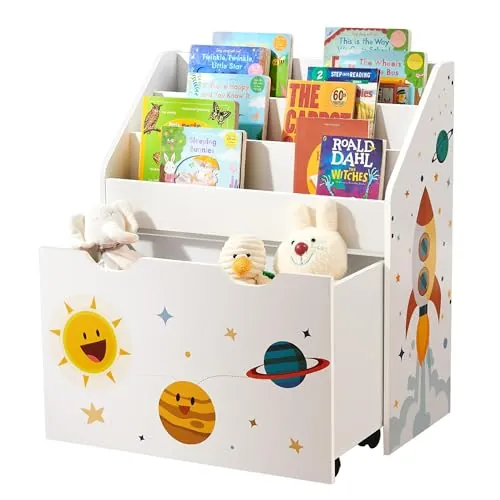 SONGMICS Estantería Infantil, Organizador de Juguetes con Ruedas