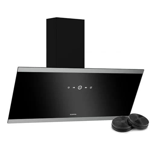 Klarstein FlashLine Campana extractora - 90 cm campana cocina decorativa, pantalla táctil, 524 m³/h, a++ eficiencia energética, iluminación led, silenciosa 34,5 db, negra, conductos & recirculación