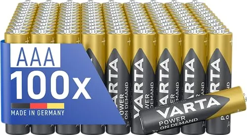 VARTA Pilas AAA, paquete de 100, Power on Demand, Alcalinas, 1,5V, para accesorios de ordenador, dispositivos Smart Home, linternas, Made in Germany