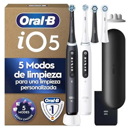 Oral-B iO 5N Cepillos de Dientes Eléctricos, Negro Y Blanco, Pack de 2