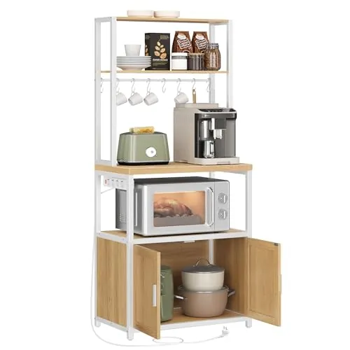 VASAGLE Estantería de Cocina con Enchufes, con 8 Ganchos, 60 x 40 x 170 cm