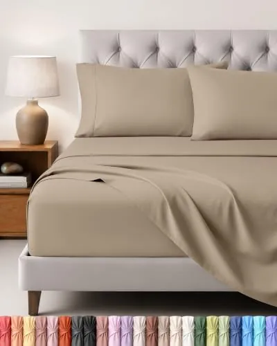 Utopia Bedding Juego de Sabanas 4 Piezas 150x200 - Poliéster Microfibra Cepillada - Oeko-Tex Certificado - Sábana Bajera, Sábana Plana y 2 Fundas de Almohada 50x75 (Cama 150, Arena)