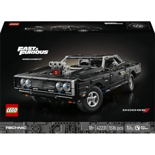 LEGO Technic Coche Dodge Charger R/T de Fast and Furious 42231 | Set para adultos, maqueta de vehículo STEM con motor V8 y suspensión Tríplex, regalo para hombres y mujeres, 1516 piezas