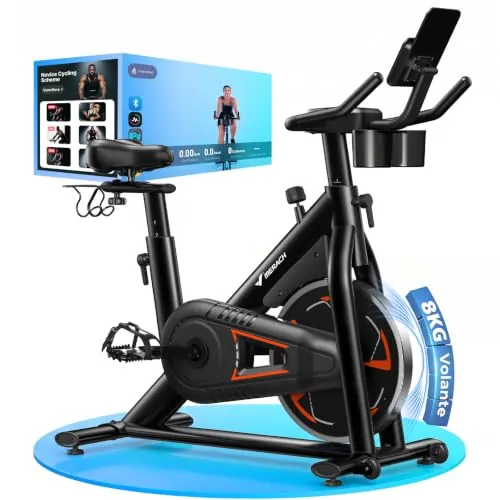 MERACH Bicicleta Estática con Resistencia Magnética, Bicicleta de Interior Silenciosa con Sillín de Aire Amortiguado, Monitor LED, App Propia, Marco en H Estable para Mayor Soporte, Capacidad 150KG