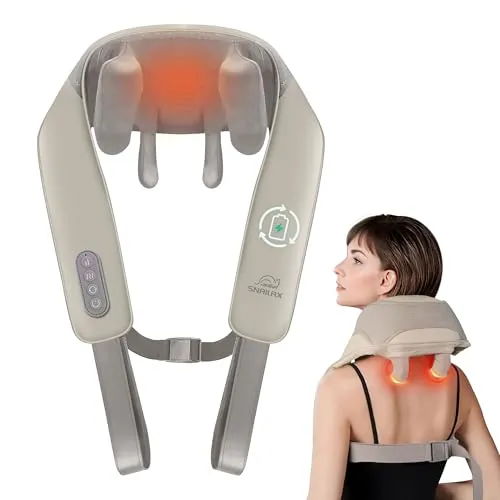 Snailax Masajeador Cervical, Masajeador cervical y espalda con Calor, Masajeador Inalámbrico de Cuello, 4D Shiatsu maseajor cervical y espalda con Masaje,Regalos (Blanco)