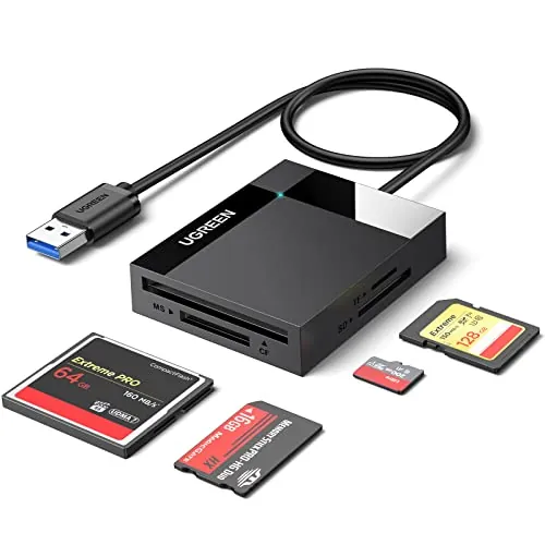 UGREEN USB 3.0 Lector de Tarjetas SD Micro SD CF MS Card Rearder | Múltiple 4 en 1 Adaptador Tarjeta de Memoria Compact Flash 5 Gbps Compatible Con Windows 11 10 Vista XP Linux macOS etc