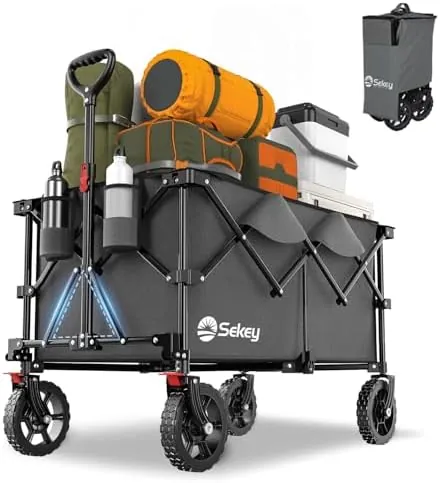 Sekey XXL Plus Carro Plegable con Rueda Frenos 200L 200KG, Carrito Transporte para Playa Camping Jardín, Patentado Plegable en Cuatro Direcciones SE4010, Antracita