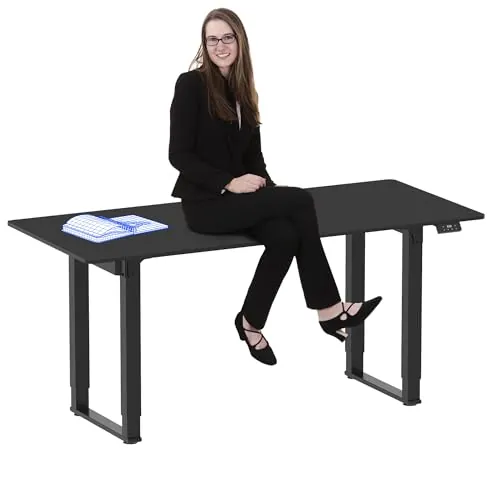 FLEXISPOT QS - Escritorio eléctrico de 4 Patas con Motor Dual, 180 x 80 cm, de Altura Ajustable con Tablero de Empalme para Oficina en casa, Escritorio para Sentarse o Estar de pie (Negro)