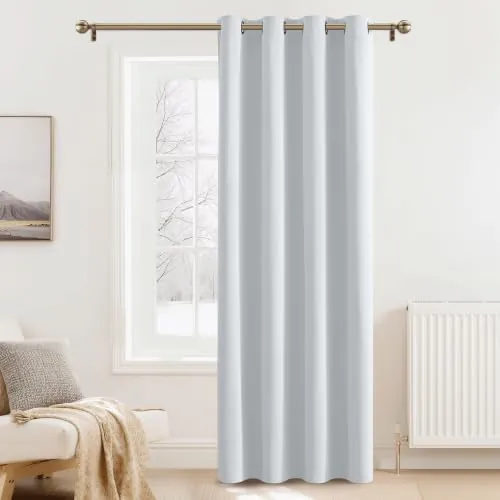 PONY DANCE Cortina Salon Opaca 1 Pieza, Termica Aislante Frio para Puerta | 140x240cm(AnxAl),Blanco Gris,Cortina Decorativa para Dormitorio/Habitacion,Bloquea Luz,Proteccion UV,con Ojales