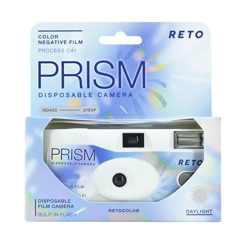 Reto Color Prism 400 - Cámara de película desechable de 35 mm 27EXP, ISO400, película negativa a color, sin enfoque, fácil de usar, flash integrado, un solo uso (película y batería incluidas)