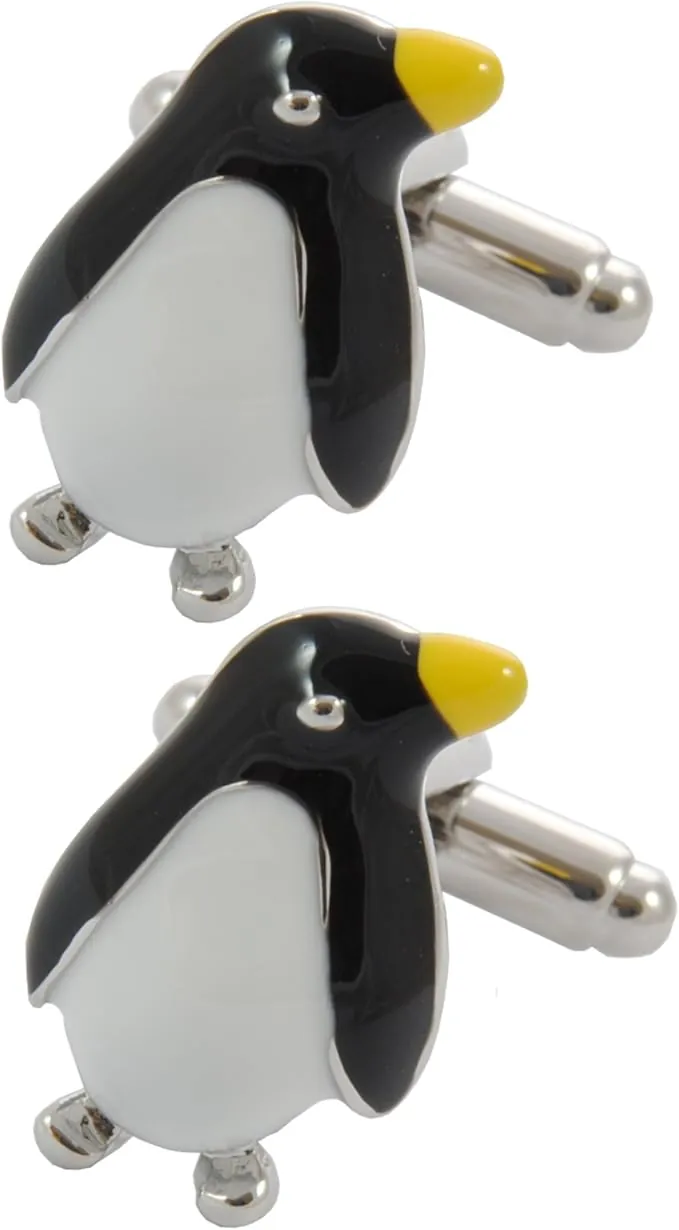 Gemelos Camisa Hombre Divertido - Con Caja - Gemelos para Camisas - Pingüino - Latón - Color Negro y Blanco - Animal Pájaro Antártida Invierno - Un Par