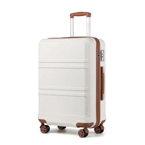 Kono Maletas de Viaje Grandes 23 Kilos 28" | Maleta Rígida ABS, Equipaje Facturado con 4 Ruedas 360° y Candado TSA | Maleta Grande para Mujer (Crema Claro)