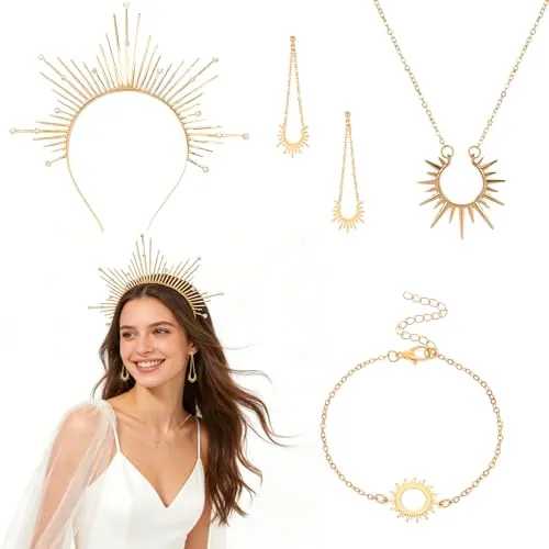 CHENBOOW Accesorios para Disfraces de Diosa del Sol,4 Piezas Halo Corona Diadema,Diadema Dorada de Diosa,Diadema Halo para Adultos,Accesorios para Disfraces Mujeres Carnaval Cosplay