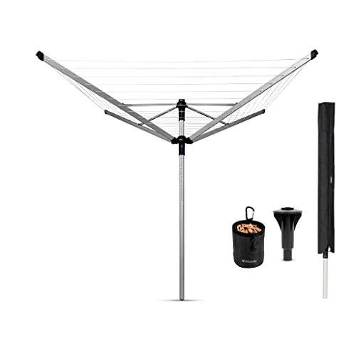 Brabantia - Tendedero Rotary Lift-O-Matic Advance - con Soporte hormigón - Ajustarlo fácilmente a tu Altura - Cuerdas resisitentes a los Rayos UV - Antideslizantes - Metallic Gris - 60m
