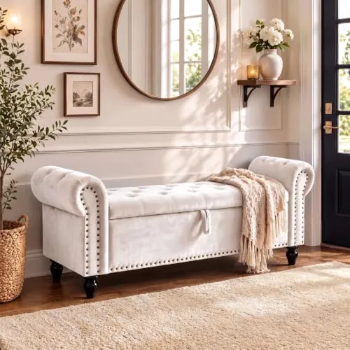 Clevich Banco de Almacenamiento, Banco para Ventana con Zapatero, Beige