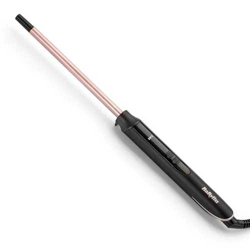BaByliss Tenacilla de 10 mm - Rizador con barril de cerámica con cuarzo, Rizador de peklo con 10 ajustes de temperatura, Rizos definidos, Afro, Compacto, Rosa y Negro, C449E