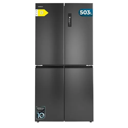 Cecotec Frigorífico Americano 4 Puertas Bolero CoolMarket 4D 503 Dark D, 503 L, Altura 177,5 cm, Ancho 85 cm, Motor Inverter, Total NoFrost, Multi AirFlow, Cajones de Humedad, Modo Eco