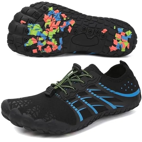 Unisex Zapatos Descalzos Hombre Mujer Zapatos de Agua Hombres Mujeres Barefoot Zapatillas Outdoor Secado Rápido Surf Calzado para Yoga Playa Transpirable Ligero y Antideslizante(Negro-Azul 42EU)
