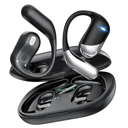 Auriculares Bluetooth 6.1 Open Ear, Gancho Flexible, 80H, LED, ENC, IPX7