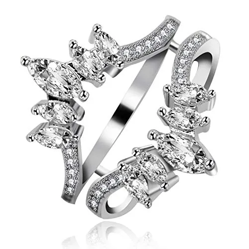 Uloveido Silver Color Marquise Ring Enhancer Guard para Heart Round Square Square Oval Triangle Rectangle Cubic Zirconia Rings Wedding Band Anillos de Compromiso (Tamaño 17) Y445