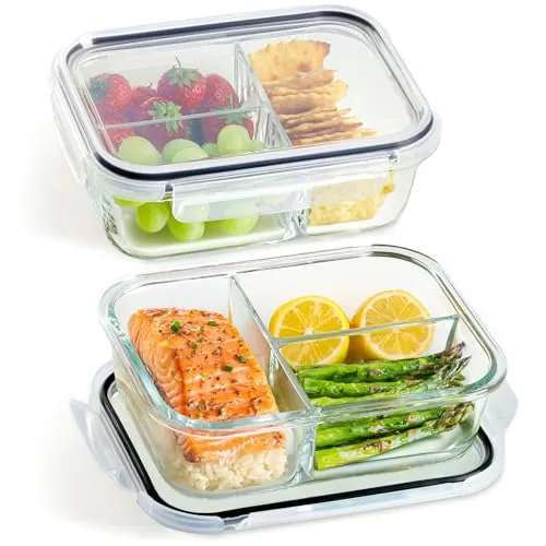 Praknu Fiambrera Meal Prep Cristal 3 Compartimentos 1 L – Tartera Hermética