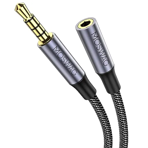 MOSWAG 2M Cable de extensión macho a hembra de 3.5 mm con micrófono Adaptador de audio estéreo de nailon trenzado Compatible con radios de automóvil, teléfonos inteligentes, auriculares, y más
