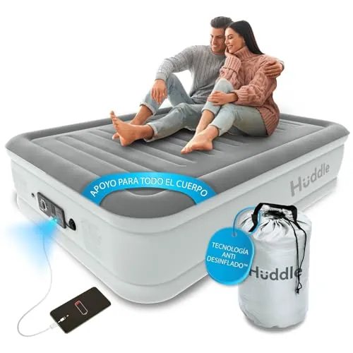 Huddle® Colchón Hinchable Luxury Double, Tecnología Premium con Bombín Patentado SlumberGuard™ | Cama Hinchable con Bombín Integrado | Cómoda Cama Inflable | Colchón en Tamaño Sencillo, Doble, King