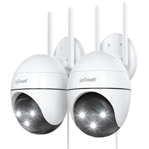 ieGeek 2K Camara Vigilancia WiFi Exterior con Eléctrico, PTZ 355°, Detección de Humano, Seguimiento Automático, Visión Nocturna Color, Alarma de Luz y Sonido, Grabación Continua(2 PCS)