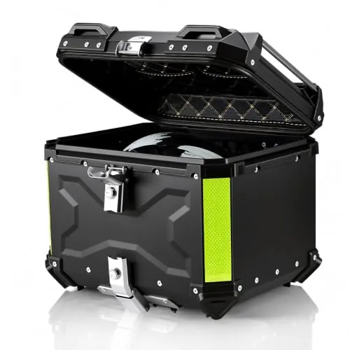 MOCOERL Baúl para Motocicleta Universal, Top Case Moto de Aluminio Impermeable, con Respaldo Cerradura de Seguridad, Caja Trasera para Casco Negro(45L) 702B