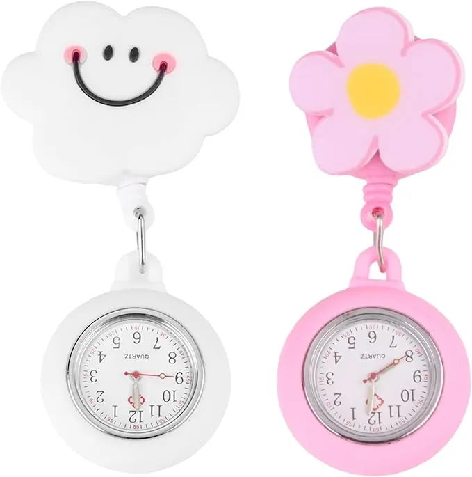 Reloj de enfermera para mujer, colgante para blusa, funda de silicona, agujas luminosas con clip retráctil y personalizable, de cuarzo, regalo para médicos y enfermeras, juego de 2