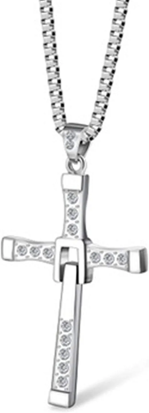 Dominic Toretto's Cross Collar con colgante de plata para hombre con caja, Metal, Metal