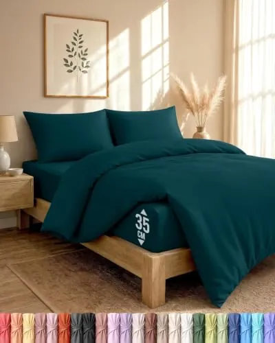 Utopia Bedding - Funda nordica Cama 135, Sabana Bajera 135x190 y Fundas Almohada (50x75cm) - Funda nordica 200x200 - Juego de Cama de Microfibra cepillada Suave (Turquesa)