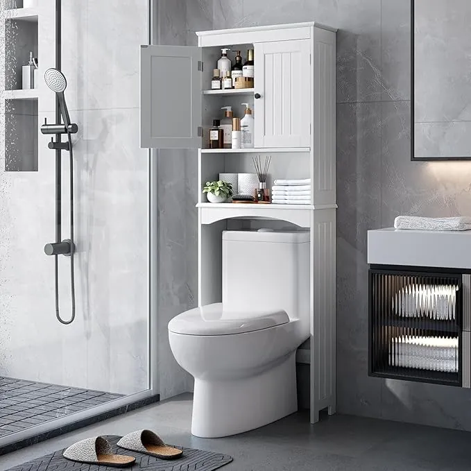 Bealife Mueble sobre Inodoro Armario, Mueble Alto para Lavadora, Estanterias Alta de Almacenaje Baño Armario Alto con 2 Puertas y estantes Abierto, 168x60x24cm