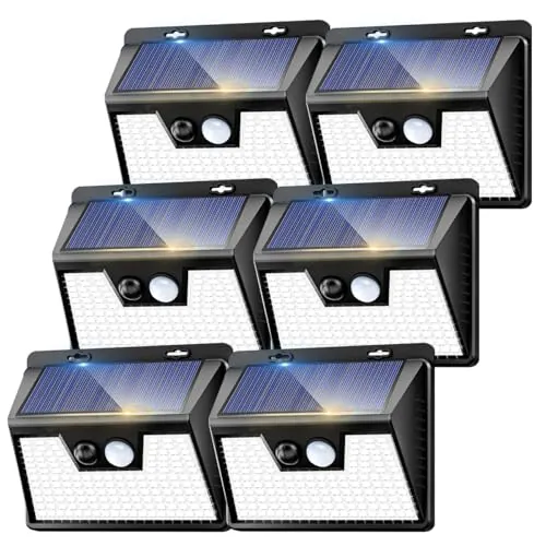 kolpop Luz Solar Exterior potente Blanco frío, [6 Paquete/3 Modos] focos led exterior solares 140 LED, Luz solar exterior con sensor de movimiento Impermeable IP65 foco solar para terraza