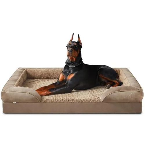 JOEJOY Cama ortopédica XXL para perros, cama lavable para gatos, cojín para perros con estructura de nido de abeja y forro impermeable extraíble, de espuma, ortopédica, marrón
