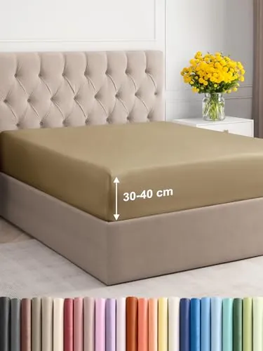 Sábana Bajera 135x190 - Microfibra Bolsillo 40cm (16") Ajustable - Beige